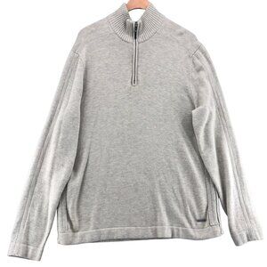 Calvin Klein Sweater Mens Large Gray Lambswool Blend 1/4 Zip Mock Neck Stretch